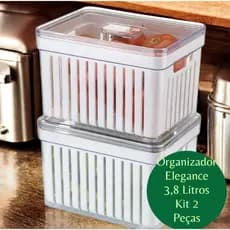 Kit Organizador de Geladeira 3,8 Litros Com Cesta Removível Acrílico Frutas Verduras Legumes