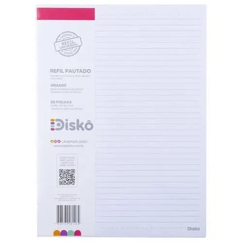 Refil Folhas Pautadas 50 Unidades Disco Reposicionavel Caderno Escolar Organizador