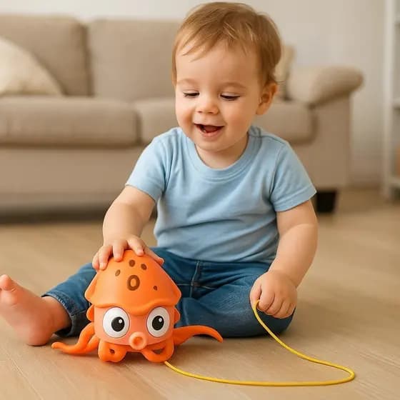 Brinquedo Polvo Nadador Infantil Lula Corda Puxar Movimento Água Bolhas Banho Interativo Criança
