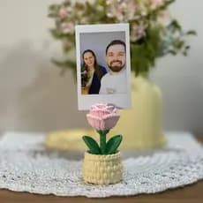 Kit Porta Retrato + foto | Porta retrato estilo Croche| Lembrancinha| Presentes| Flor| Vaso com flor