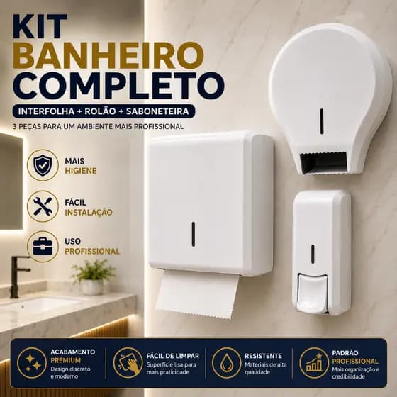 Kit Banheiro 3 Dispensers Toalheiro Rolão E Saboneteira Parede Profissional