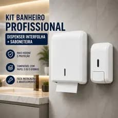 Kit Higiene Banheiro Dispenser Interfolha Nobre + Saboneteira Completo Para Escritório Clínica