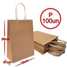 Sacola De Papel Kraft Natural P 15x20x07cm 100 Unidades