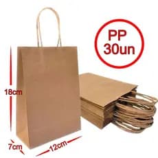 Sacola De Papel Kraft Natural PP 12x18x07cm 30 Unidades
