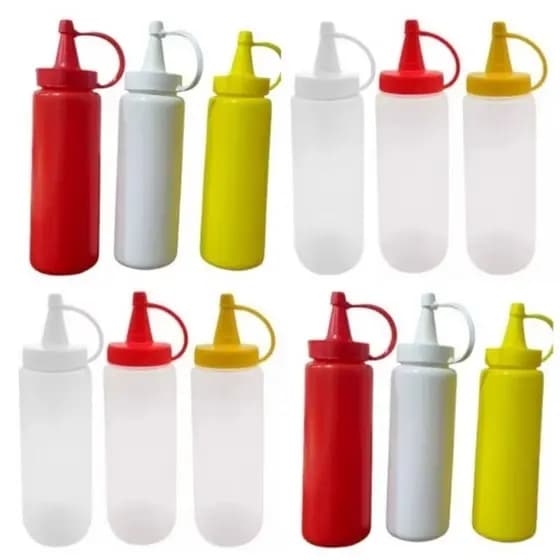 Kit 3 Bisnagas Para Molho 200Ml Embalagem Ketchup Mostarda Maionese Reutilizável