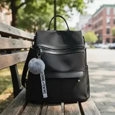 Bolsa Mochila Costas Ombro Média Tecido Semi Impermeável Trabalho Casual  Moderna Chaveiro Pompom Reforçada