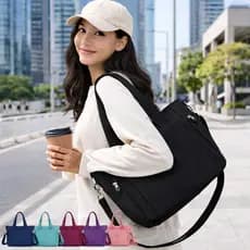 Bolsa Tactel Ombro Transversal Tote Crossbody 6 Bolsos Escola Faculdade Trabalho Reforçada Tamanho Médio Moderna
