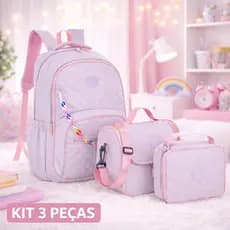Kit Mochila C/ Lancheira e Estojo Grande Escolar Passeio Moderna C/ Enfeite Corrente Reforçada Qualidade