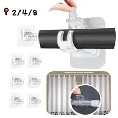 2/4/8pcs Suporte De Haste De Cortina Autoadesivo Ganchos Clipes De Parede Ajustáveis Para Parede