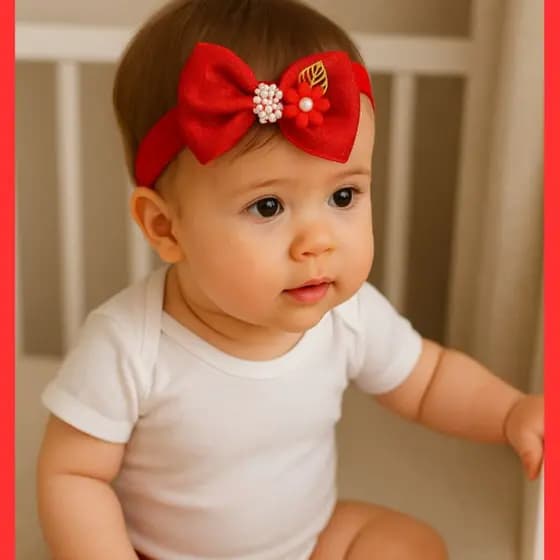 Parzinho ou Faixinha Vermelha Natal 🎄 Laço Gravata com Pérolas – Bebê Ano Novo, Natal e Festas