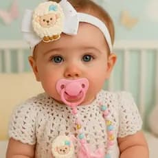 Kit Faixa Slim + Prendedor de Chupeta Ovelhinha 🐑 Tons Pastel com Strass – Bebê 0 a 24 Meses