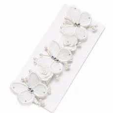 Tiara Luxo Borboleta de Organza com Flor de Tecido e Pérolas | Delicada para Batizado e Ocasiões Especiais