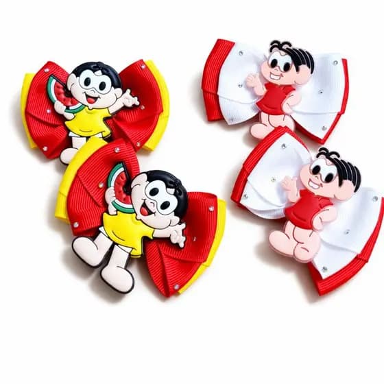 Par de Laços Temático Magali e Mônica Luxo Infantil | Com Strass | Delicado e Encantador | Festa e Personagens