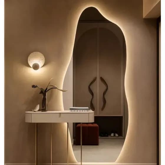 Espelho Grande Corpo Inteiro Lapidado Orgânico Decorativo Luxo com Led -Br