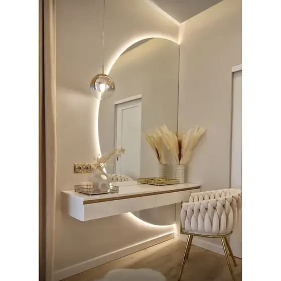 Espelho Orgânico Luz Led Meia Lua de Vidro Lapidado Espelho Para Banheiro Espelho Para Quarto Espelho Para Sala -Br