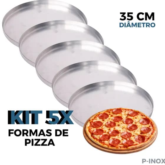 Kit 5 Formas Assadeiras de Pizza 35 cm de Alumínio Polido com Borda