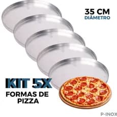 Kit 5 Formas Assadeiras de Pizza 35 cm de Alumínio Polido com Borda