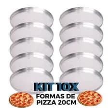 Kit 10 Formas Assadeiras de Mini Pizza 20 cm de Alumínio Polido com Borda
