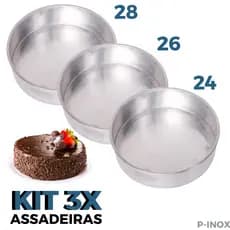 Kit 3 Formas Assadeiras Redondas de Bolo Tortas de Alumínio Polido com Bordas Reforçadas