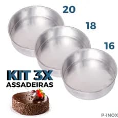 Kit 3 Formas Assadeiras Redondas de Bolo Tortas de Alumínio Polido com Bordas Reforçadas