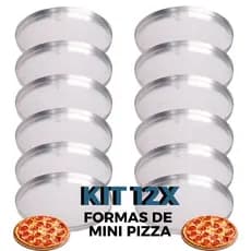 Kit 12 Formas Assadeiras 3 Tamanhos Diferentes de Mini Pizza de Alumínio Polido com Borda