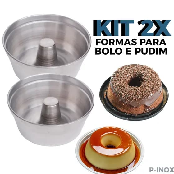 Kit 2 Formas de Pudim Bolo com Furo Central de Alumínio Polido com Bordas Reforçadas