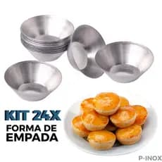 Kit 24 Unidades de Forma Forminha de Empada de Alumínio Polido de Tamanhos Variados