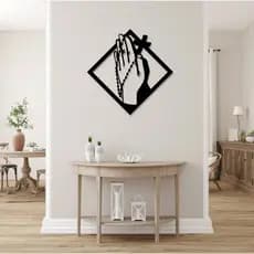 Quadro Mãos em Oração com Terço Arte Religiosa para Parede