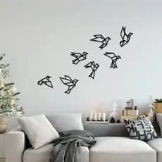 Kit Quadro Decorativo Com 7 Peças Pássaros Origami Em MDF