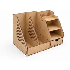 Organizador de Mesa Grande MDF Cru Porta Documentos Escritório Home Office Multifuncional com Gaveta