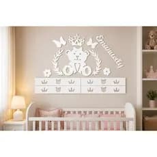Kit 13 Peças Aplique Painel de Parede Ursa Princesa Lacinho Personalizado Com Nome Decoração Quarto do Bebê