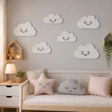 Kit Apliques 15CM de Parede Nuvem MDF Decorativo Infantil Quarto Bebê Menino Menina Decoração Montessori