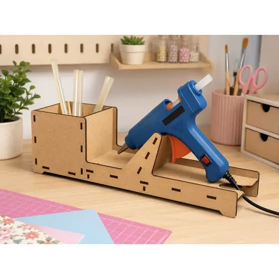 Suporte Organizador para Pistola de Cola Quente em MDF Cru com Porta Bastões | Base para Bancada Artesanato e DIY
