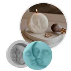 Molde de Silicone Lua e Sol Místico para fazer Lembrancinha com Vela Sabonete Resina Gesso Biscuit