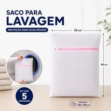 Kit 5 Sacos Para Lavar Roupas Delicadas Com Zíper 30x40cm