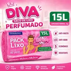 Saco de Lixo Perfumado 15L Diva 60 Unidades Resistente Anti Odor Cozinha Banheiro