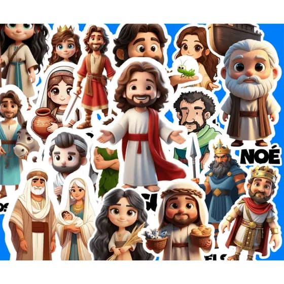 📖 Cartela 31 adesivos com 40 Personagens Bíblicos Adesivos – Infantil, Religioso, Educativo e Decorativo