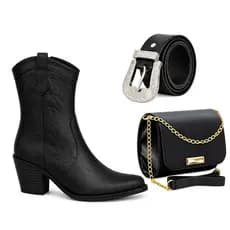 Bota Western Feminina + Bolsa E Cinto Kit Rodeio