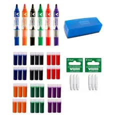Kit 6 Pincéis de Quadro Branco Pilot + 36 Recargas + Apagador Pilot + 6 Pontas