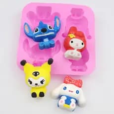 Molde Silicone 4 Desenhos Stitch Kumori cinnamoroll
