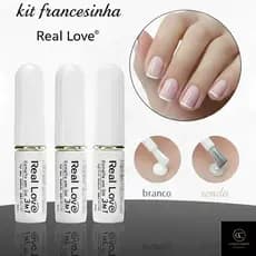 Kit Francesinha Real Love – Esmalte 3 em 1 com 3 Cores: Branco Puro, Branco Leitoso e Renda