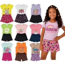Kit 4 Peças Roupas Infantil Menina Sortido 2 Camisetas + 2 Bermudas - Conjuntos Meninas Infantil Verão Tamanho 1 ao 14