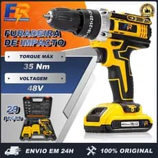 Parafusadeira Furadeira de Elétrica Sem Fio Impacto 48V Bateria 3 funções Kit Completo Acessórios
