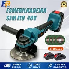 Esmerilhadeira Lixadeira Elétrica Sem Fio Profissional 4 Pol 100mm 2 Baterias 48V 4 Discos