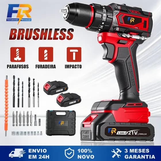 Parafusadeira Furadeira Impacto 21V Profissional Brushless 70Nm 2 Baterias 2.0Ah