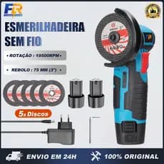 Mini Esmerilhadeira Lixadeira Elétrica Sem Fio 2 Baterias 12V com 5 Discos