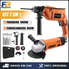 Kit Furadeira de Impacto e Esmerilhadeira Lixadeira 2 em 1 900W+1000W