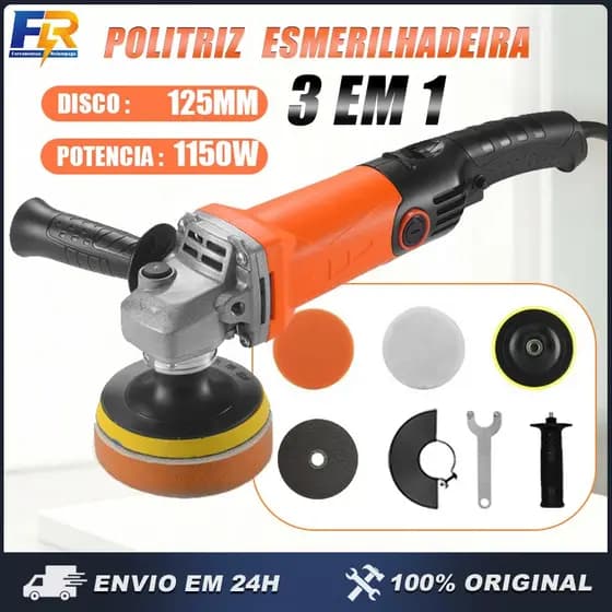 Politriz Esmerilhadeira Lixadeira 3 em 1 Multifuncional 125mm Profissional 1150W 6 Velocidades