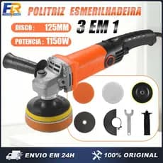 Politriz Esmerilhadeira Lixadeira 3 em 1 Multifuncional 125mm Profissional 1150W 6 Velocidades