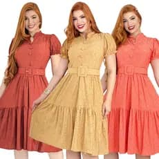 Vestido Midi Moda Evangélica Manga Princesa Forrado Com Babado Tecido Leise Bordado